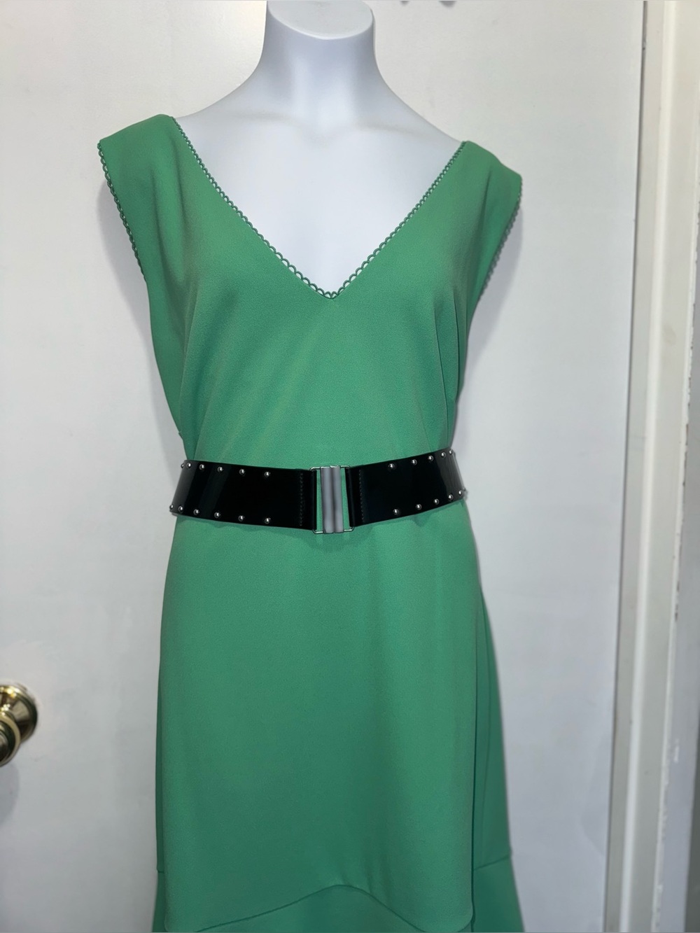 Karl Lagerfeld Mint Green V-Neck High-Low Dress